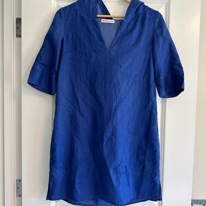 Rebecca Taylor Blue Linen Mini Dress with Cuffed Sleeves and Sailor Collar